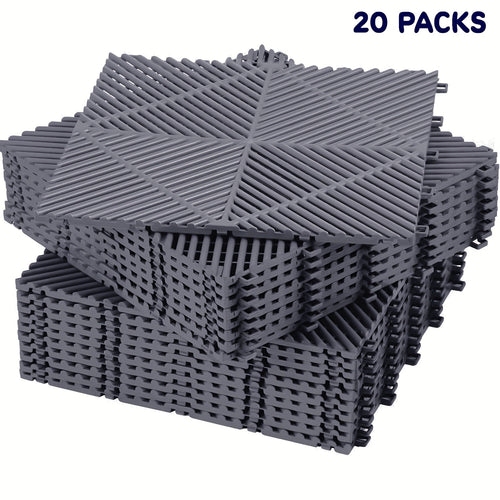 20 Pack 16"x 16"x 0.75"(Thickness)Interlocking Garage Floor Tiles, Modular Drainage Floor Mat, Non-Slip Splicing Interlocking Drainage Mats Floor Tile for Garage  Wash Basement, Etc.
