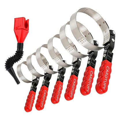 [7pcs Oil Filter Tool] 7pcs Oil Filter Removal Tool Kit | Adjustable 3-Jaw Wrench and 9" & 12" Oil Filter Pliers, Fits 2-3/4" to 5-1/4" Filters, Anti-Slip PVC Handles for Better Grip