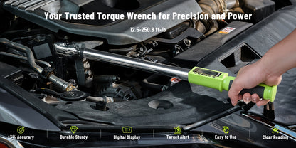 Robustrue 1/ 2" Drive Digital Torque Wrench 17-340Nm (12.5-250.8ft-lb) +-2% Accuracy - Electronic Torque Tester W/ Auto Alert for Auto Repair & Industrial