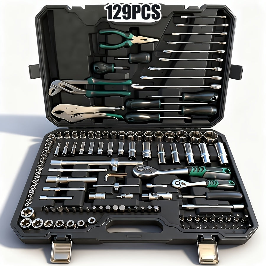 [48pcs Tool Set] Socket Wrench Set, 48pcs Tool Set - 1/2-inch Sockets, 46/51/129pcs with 1/4-inch Ratchet Wrenches, Including Extension Rods, Universal Slide Rail Extension Tubes, Containing 72-tooth Ratchet Wrenches, Suitable for Automotive Repair And Ho