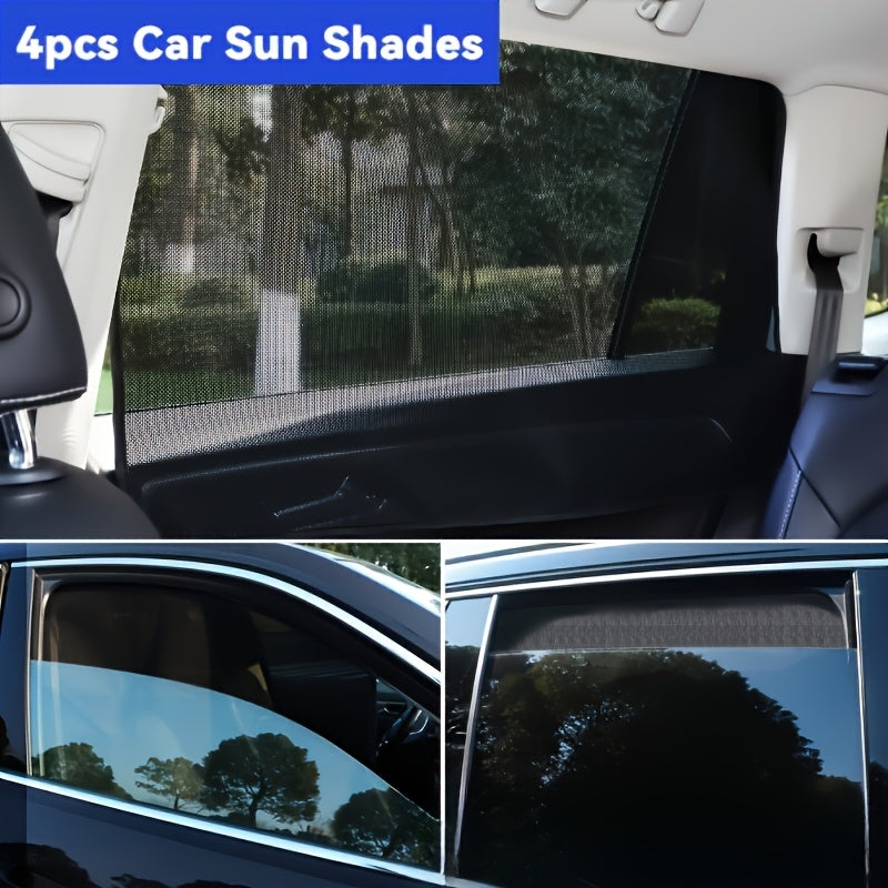4pcs Magnetic Car Sunshade Curtains - Black Mesh Design for UV Protection, Heat Insulation, And Easy Installation On Windshield Or Window