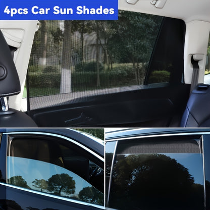 4pcs Magnetic Car Sunshade Curtains - Black Mesh Design for UV Protection, Heat Insulation, And Easy Installation On Windshield Or Window