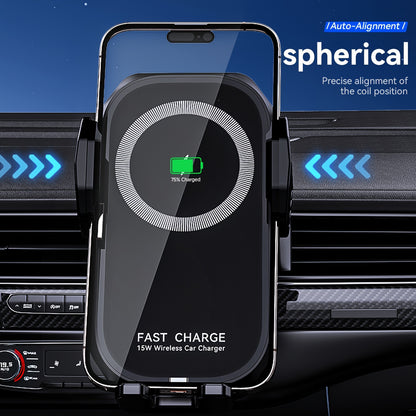 Fast Charging Wireless Car Charger with Auto-Clamping Mount, Compatible with Iphone 16/15/14/13/13 Pro/12 Pro Max/12 Pro/12/11/10 Series And Samsung Galaxy Series, Offering 15W/10W/7.5W Charging Through Air Vent
