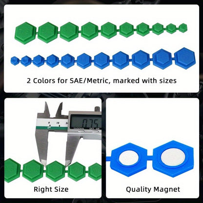 21 Piece Magnetic Socket Insertion Tool Set - SAE and Metric, 5/16-7/8 Inch, 8mm-19mm, Different Colors Hexagonal Profile - For Mechanics & DIY Enthusiasts - Ideal Gift for Car Repair & Home Projects