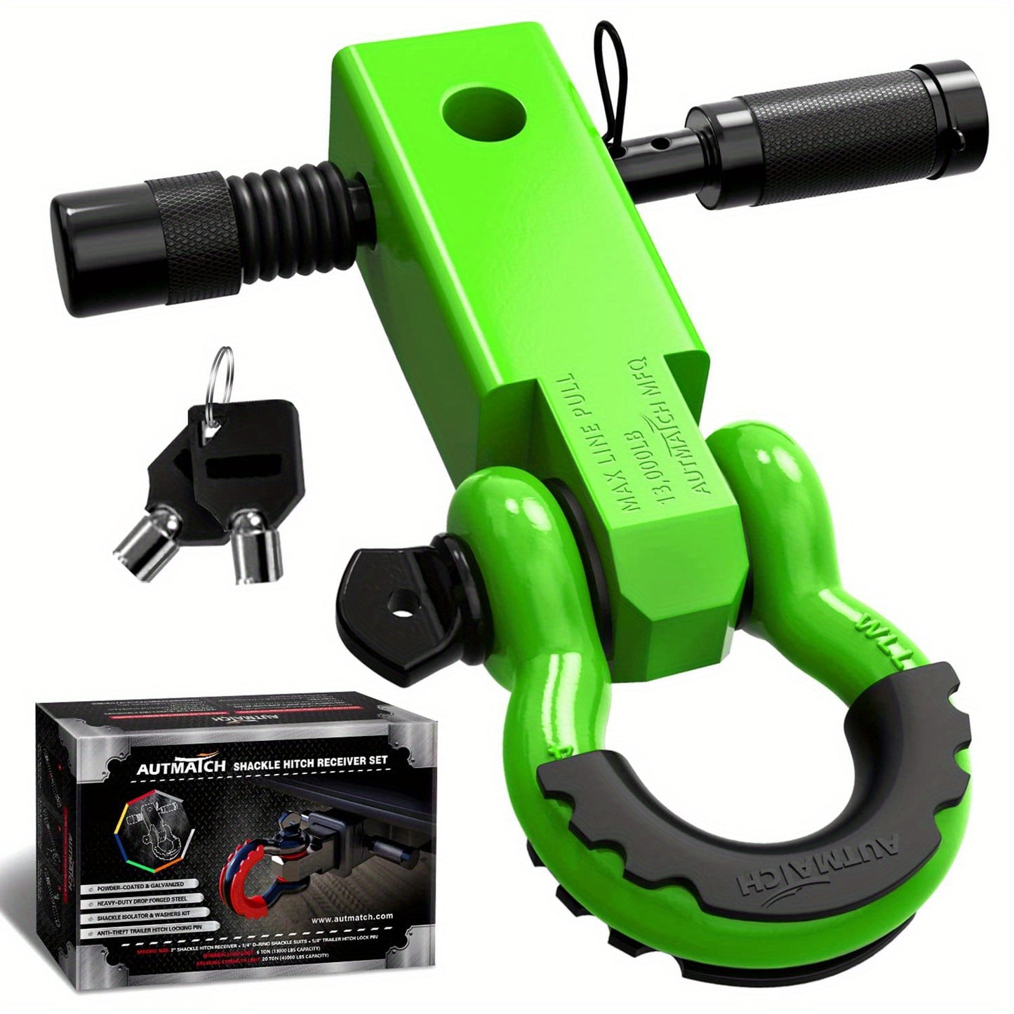 AUTMATCH 2-Inch Heavy Duty Shackle Hitch Receiver Kit - 45,000 lbs Break Strength, High-Strength Drop-Forged Towing System with Lock Pin & D-Ring Shackle for Truck,, RV, ATV, Boat Recovery ( Fit)
