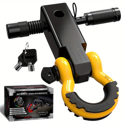 AUTMATCH 2-Inch Heavy Duty Shackle Hitch Receiver Kit - 45,000 lbs Break Strength, High-Strength Drop-Forged Towing System with Lock Pin & D-Ring Shackle for Truck,, RV, ATV, Boat Recovery ( Fit)