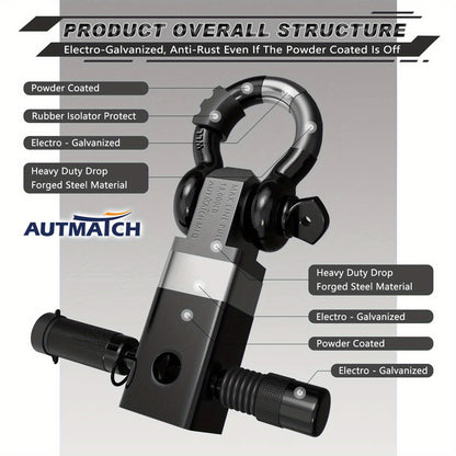 AUTMATCH 2-Inch Heavy Duty Shackle Hitch Receiver Kit - 45,000 lbs Break Strength, High-Strength Drop-Forged Towing System with Lock Pin & D-Ring Shackle for Truck,, RV, ATV, Boat Recovery ( Fit)
