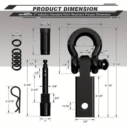AUTMATCH 2-Inch Heavy Duty Shackle Hitch Receiver Kit - 45,000 lbs Break Strength, High-Strength Drop-Forged Towing System with Lock Pin & D-Ring Shackle for Truck,, RV, ATV, Boat Recovery ( Fit)
