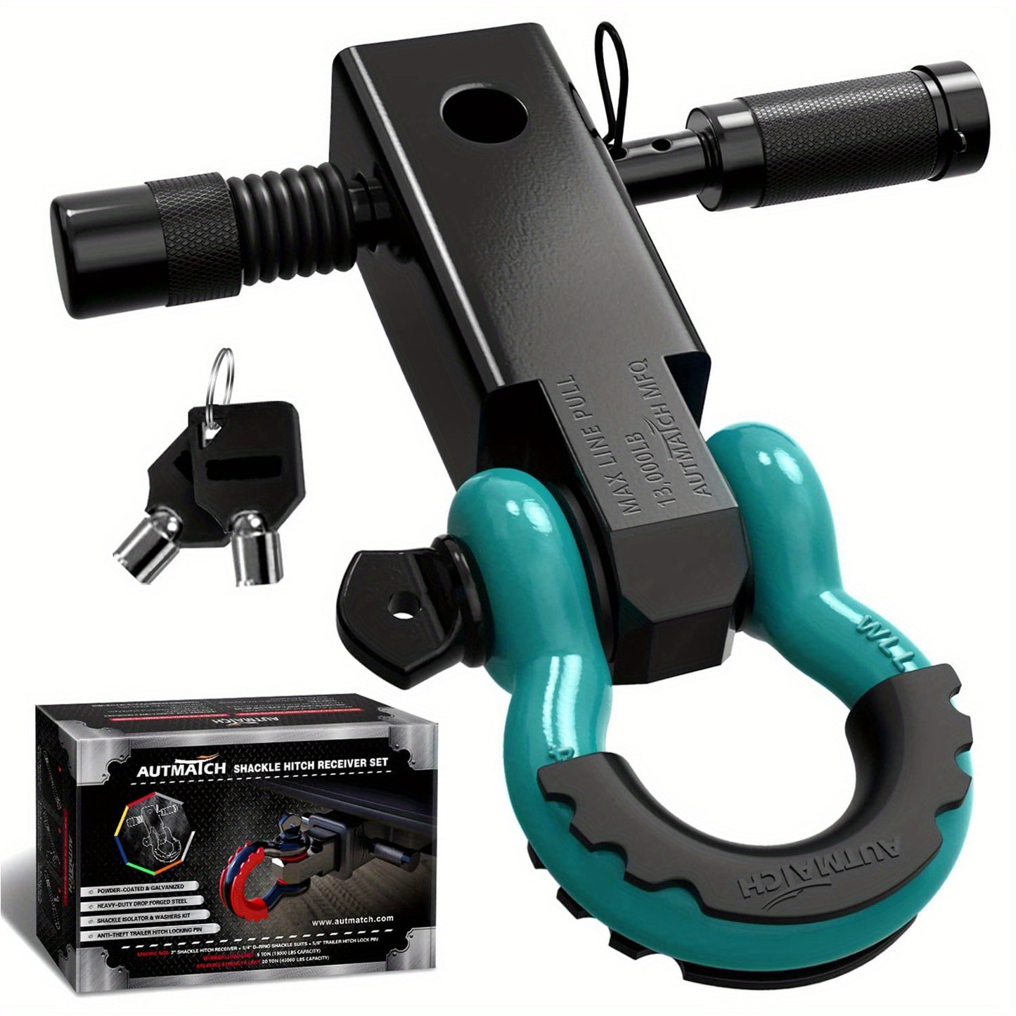AUTMATCH 2-Inch Heavy Duty Shackle Hitch Receiver Kit - 45,000 lbs Break Strength, High-Strength Drop-Forged Towing System with Lock Pin & D-Ring Shackle for Truck,, RV, ATV, Boat Recovery ( Fit)
