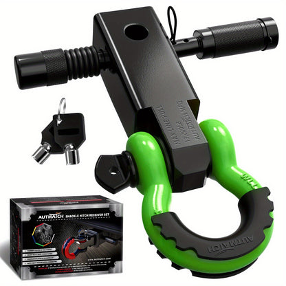 AUTMATCH 2-Inch Heavy Duty Shackle Hitch Receiver Kit - 45,000 lbs Break Strength, High-Strength Drop-Forged Towing System with Lock Pin & D-Ring Shackle for Truck,, RV, ATV, Boat Recovery ( Fit)
