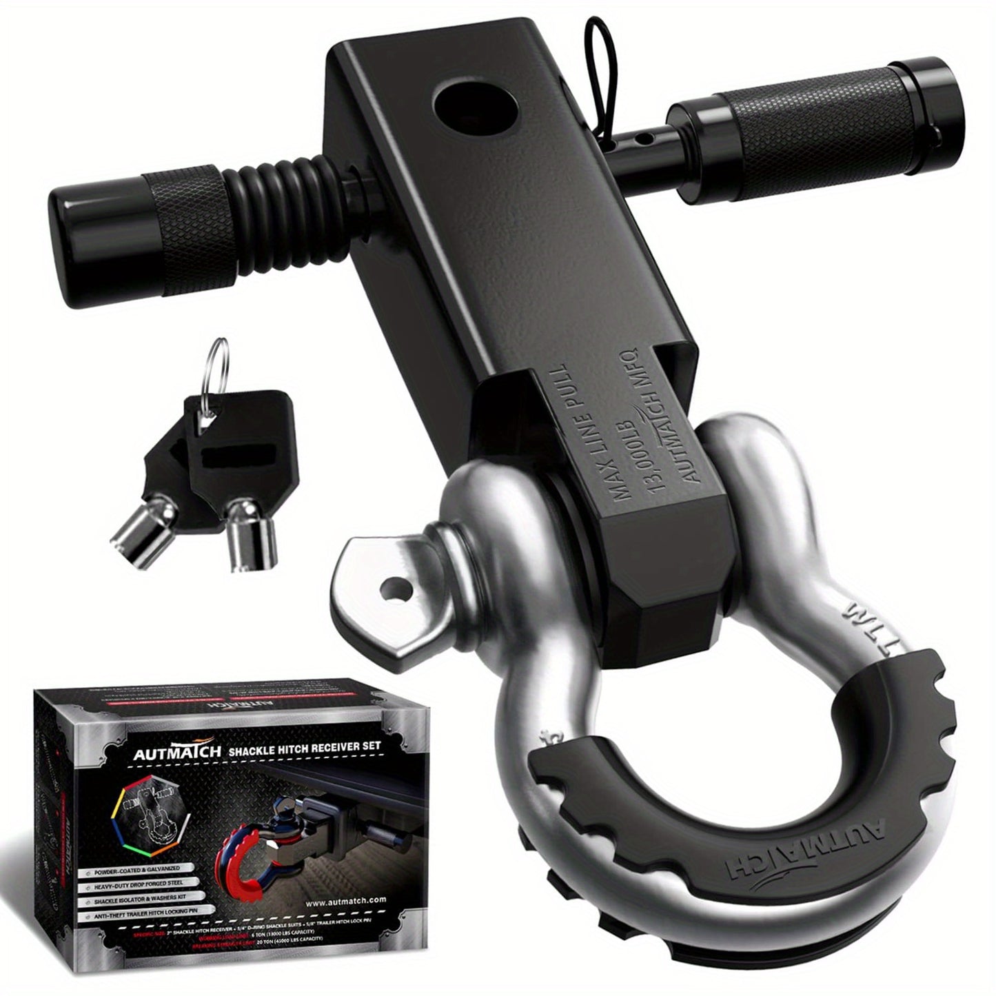 AUTMATCH 2-Inch Heavy Duty Shackle Hitch Receiver Kit - 45,000 lbs Break Strength, High-Strength Drop-Forged Towing System with Lock Pin & D-Ring Shackle for Truck,, RV, ATV, Boat Recovery ( Fit)