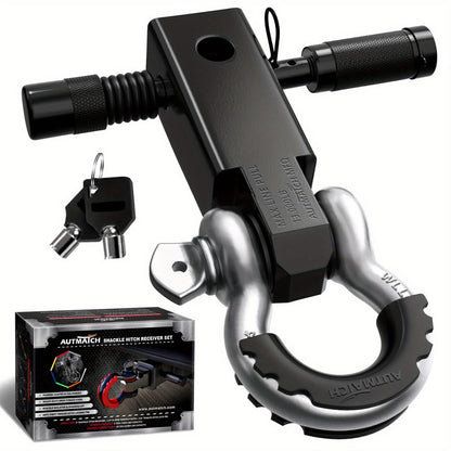 AUTMATCH 2-Inch Heavy Duty Shackle Hitch Receiver Kit - 45,000 lbs Break Strength, High-Strength Drop-Forged Towing System with Lock Pin & D-Ring Shackle for Truck,, RV, ATV, Boat Recovery ( Fit)