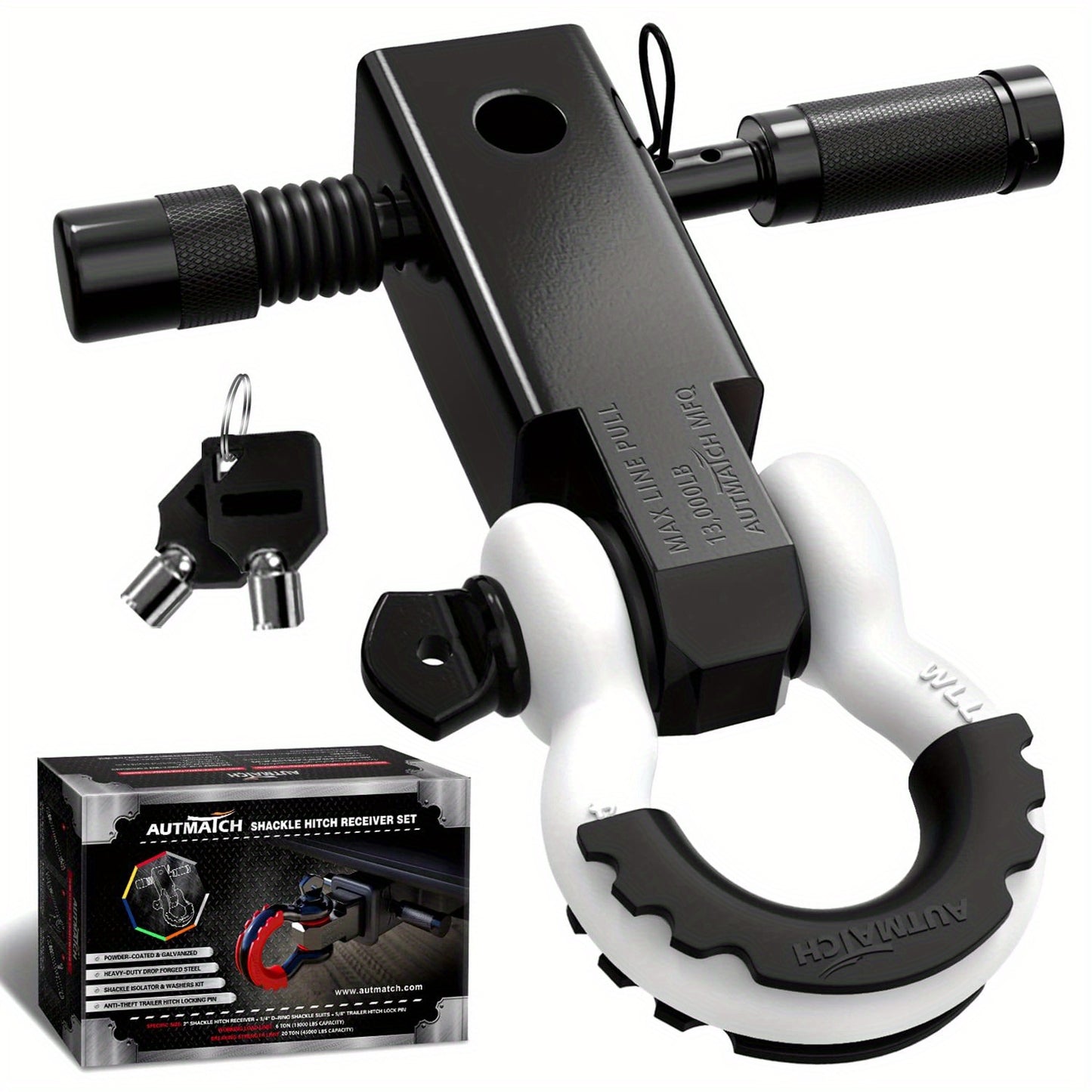 AUTMATCH 2-Inch Heavy Duty Shackle Hitch Receiver Kit - 45,000 lbs Break Strength, High-Strength Drop-Forged Towing System with Lock Pin & D-Ring Shackle for Truck,, RV, ATV, Boat Recovery ( Fit)