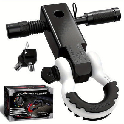 AUTMATCH 2-Inch Heavy Duty Shackle Hitch Receiver Kit - 45,000 lbs Break Strength, High-Strength Drop-Forged Towing System with Lock Pin & D-Ring Shackle for Truck,, RV, ATV, Boat Recovery ( Fit)