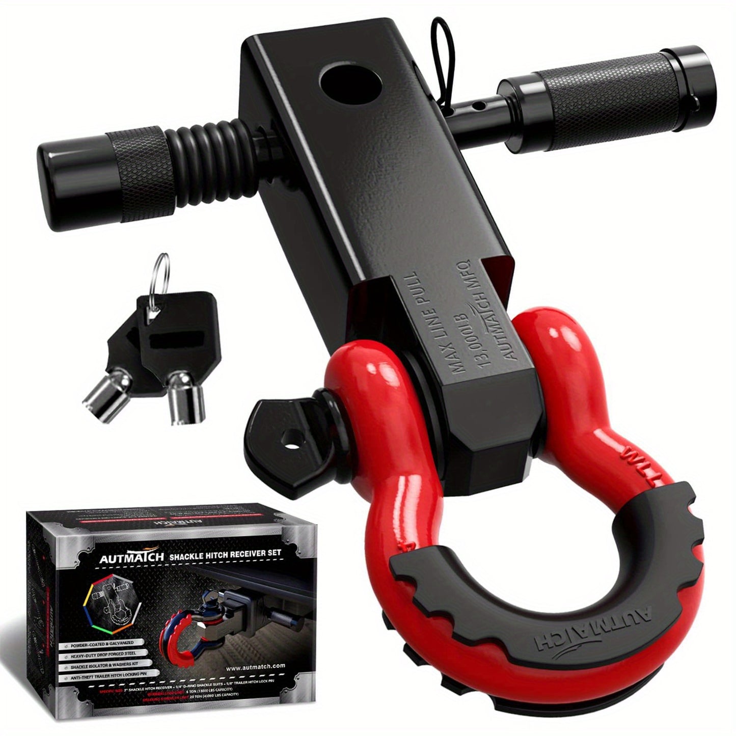 AUTMATCH 2-Inch Heavy Duty Shackle Hitch Receiver Kit - 45,000 lbs Break Strength, High-Strength Drop-Forged Towing System with Lock Pin & D-Ring Shackle for Truck,, RV, ATV, Boat Recovery ( Fit)