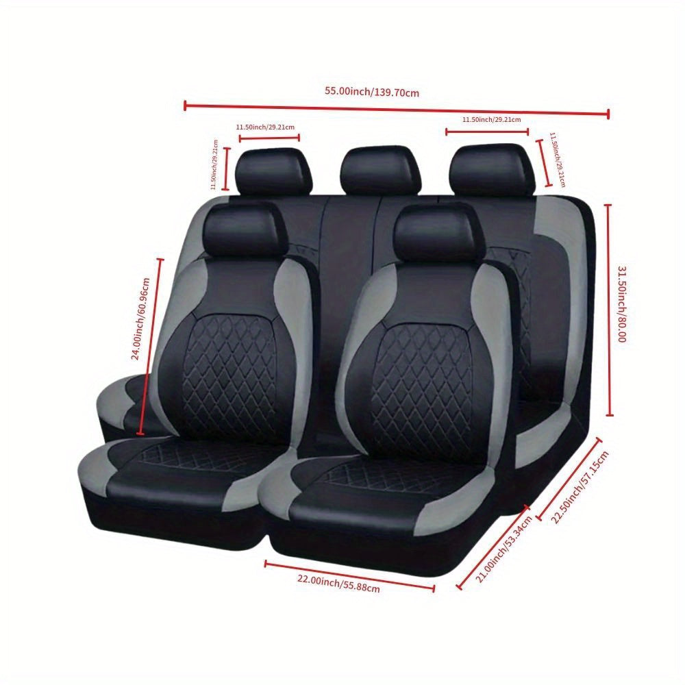 Deluxe All-Season Quilted PU Leather Car Seat Covers - Comfy Sponge-Padding, Universal Fit, christmas gifts