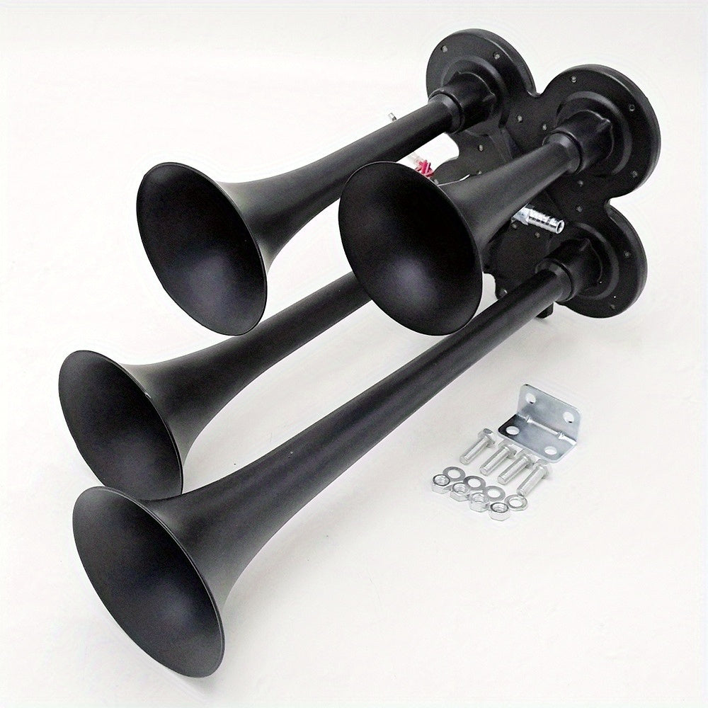 For Ford Chevy for RAM, 135DB 4 Trumpet Train Air Horn Kit, Loud 12V/ 24V for Truck Pickup