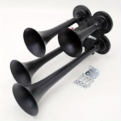For Ford Chevy for RAM, 135DB 4 Trumpet Train Air Horn Kit, Loud 12V/ 24V for Truck Pickup