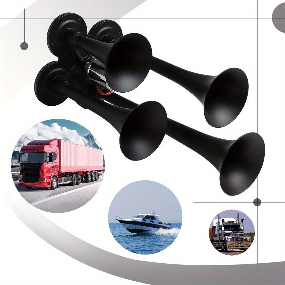 For Ford Chevy for RAM, 135DB 4 Trumpet Train Air Horn Kit, Loud 12V/ 24V for Truck Pickup