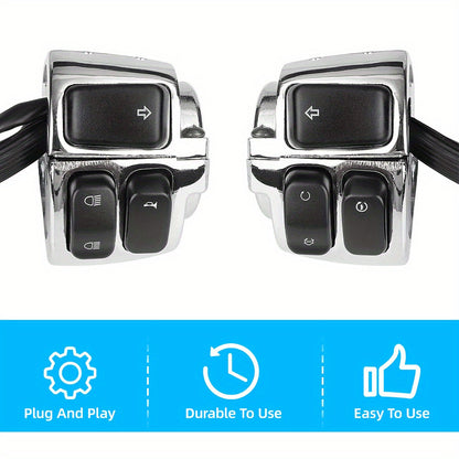 2* Chrome 1' Handlebar Control Switches+ Wiring Harness for Harley for Sportster for Dyna