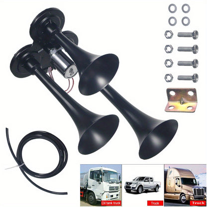 For Ford Chevy for RAM, 135DB 4 Trumpet Train Air Horn Kit, Loud 12V/ 24V for Truck Pickup