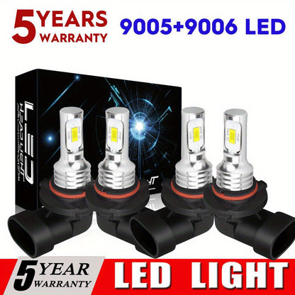 9005+9006 / 9012+H11 LED Headlight Bulbs High Low Beam Bulbs Combo Super Bright White, Pack of 4, Chip New Upgraded Design LED Plug-N-Play Bulbs, up to 50000 Hours, 9005+9006, 9012+H11