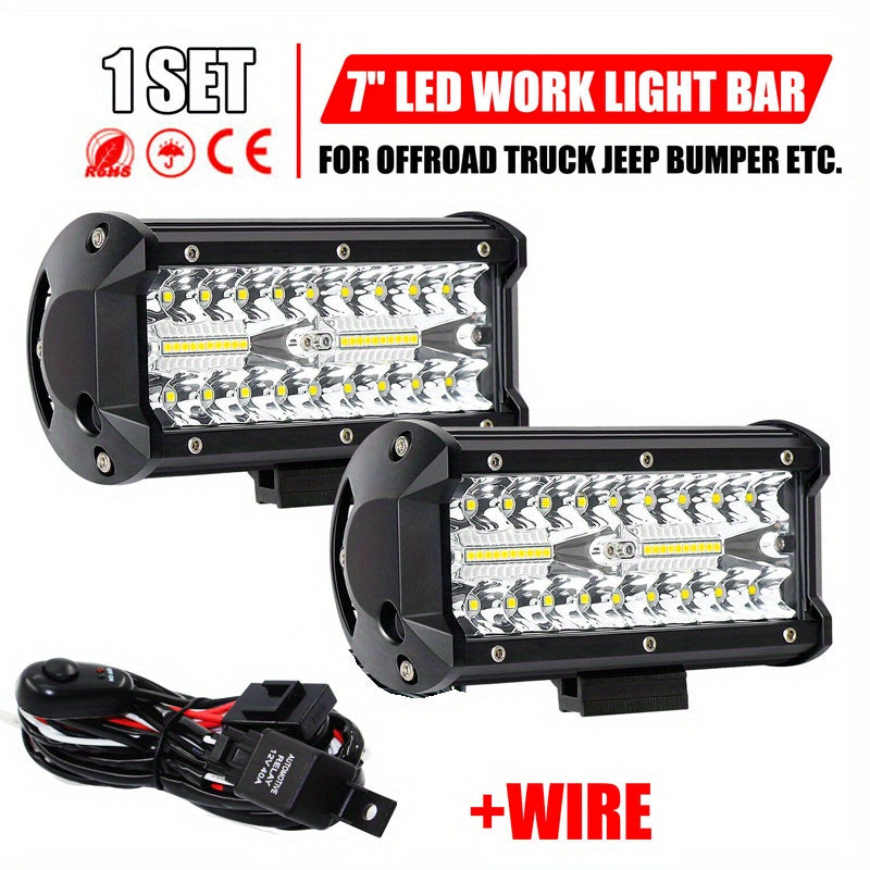 DIRECT LED Light Bar 7 Inch Off Road Lights 240W 24000lm with Wiring Harness Combo Beam LED Light Bar Work Lights for Truck Pickup ATV UTV SUV Boat