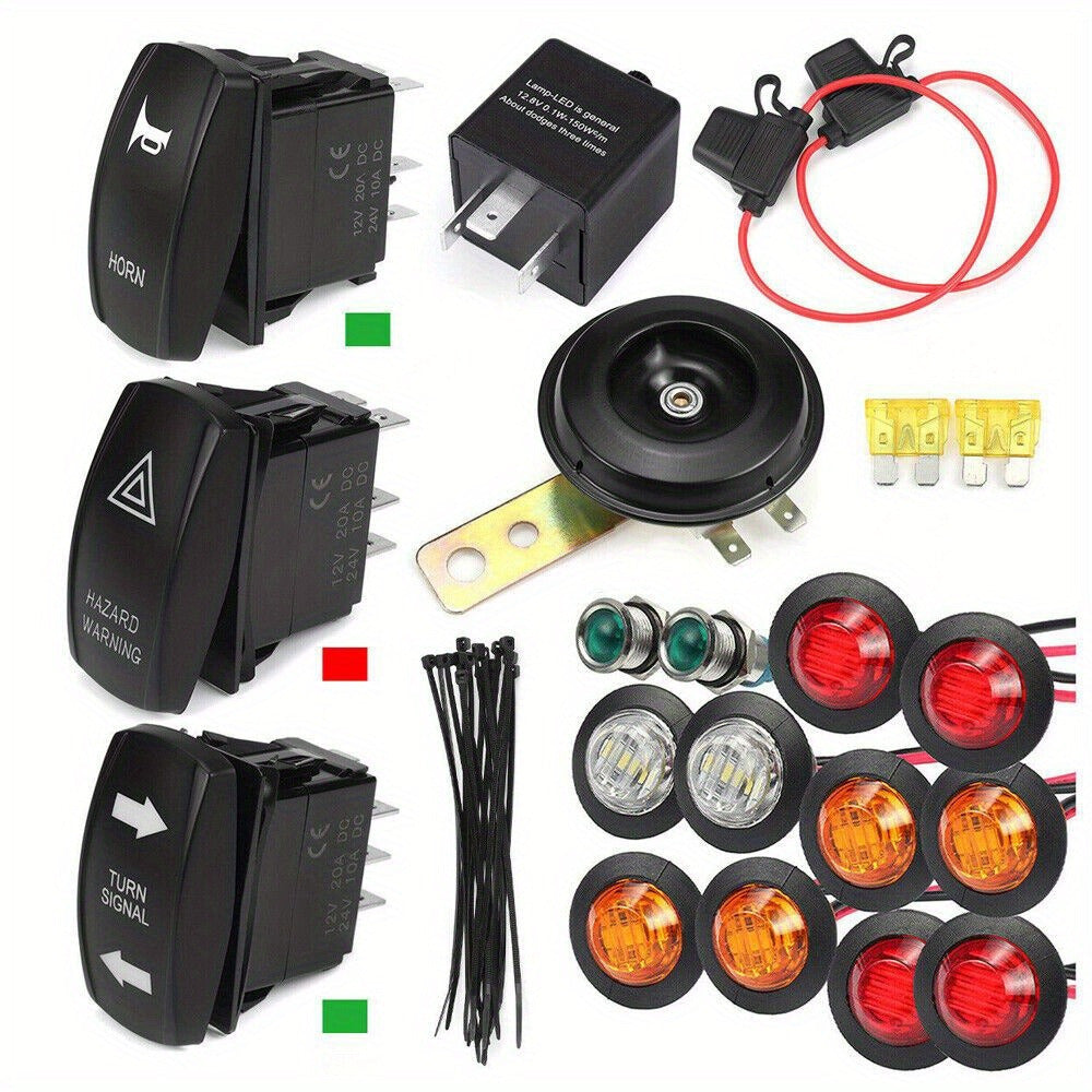 Rocker Switch Turn Signal Kit. Street Legal LED Light, Horn, Hazard for 4X4 Project. Easy Install, Safe Drive, Without Battery