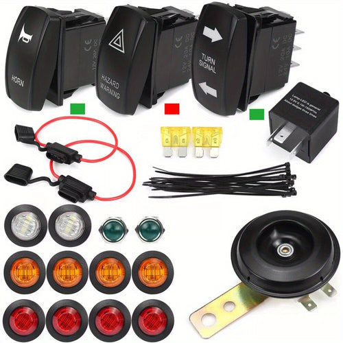 Rocker Switch Turn Signal Kit. Street Legal LED Light, Horn, Hazard for 4X4 Project. Easy Install, Safe Drive, Without Battery