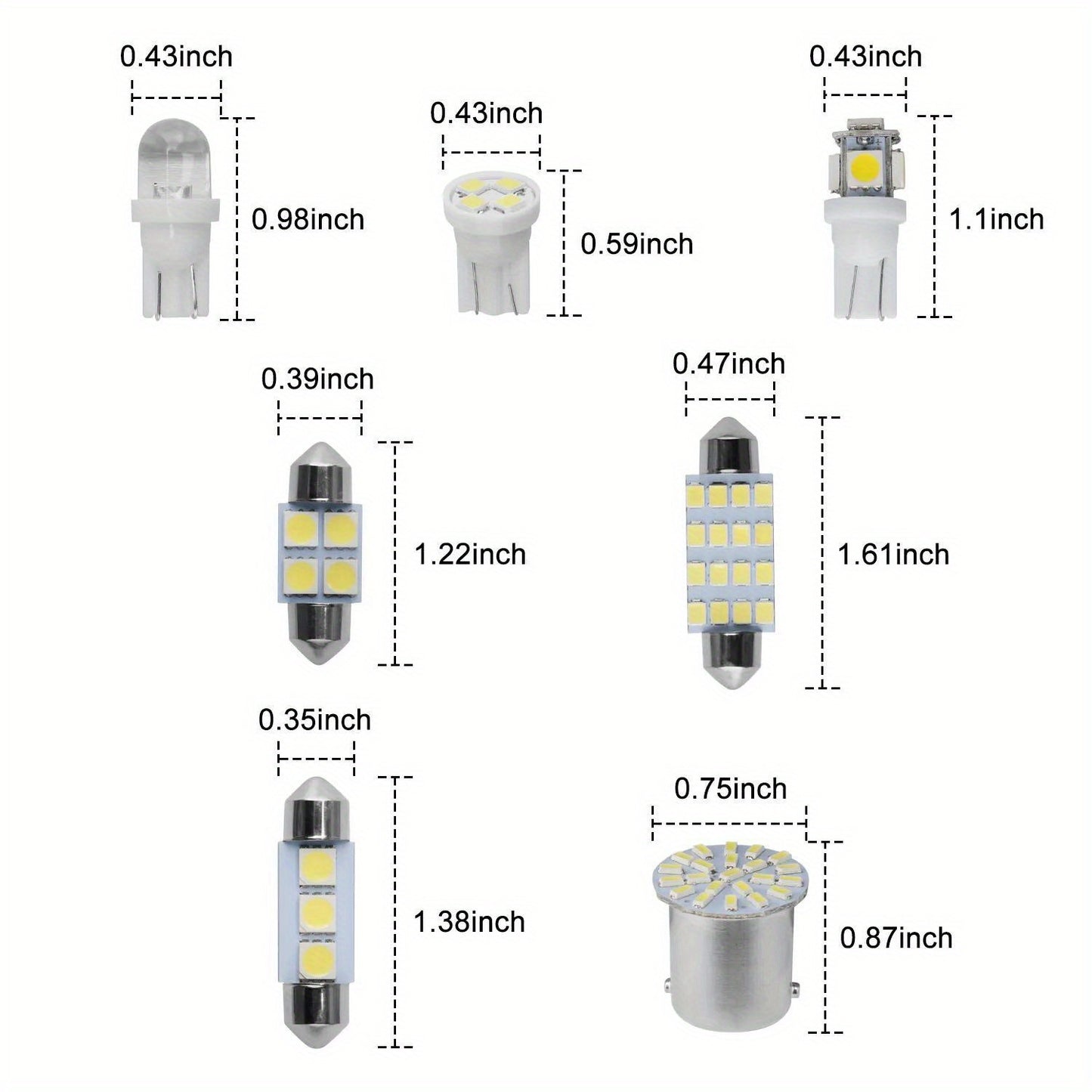 56pcs Car LED Light Replacement Bulb 12V-T10 Width Indicator Dual Pointed Reading Light for Car Dome Map Door Dash Instrument Courtesy License Plate Lights, White