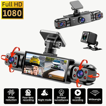 AXH 360° Panoramic 3/4 Lens Channel 1080P HD Ultimate Safety Dash Cam Set, 1080P Front and 720P Full Coverage Front, Rear, Left, and Right, Quad-Split Screen Display, HD Night Vision, WDR, G-Sensor, Loop Recording - Car Accessories/Car Dash