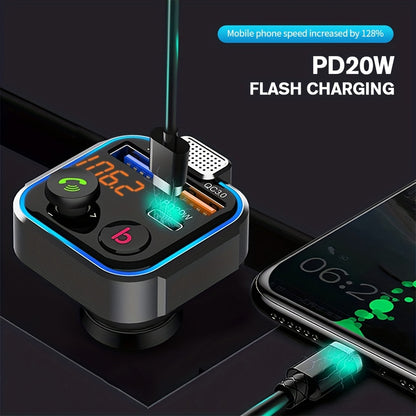 Gm V5.0FM Transmitter Car Adapter Kit - Clear Hands-free Calling, USB PD 20W Fast Charger, MP3 Player Receiver, Support for Hi-fi Bass Crystal Clear Sound