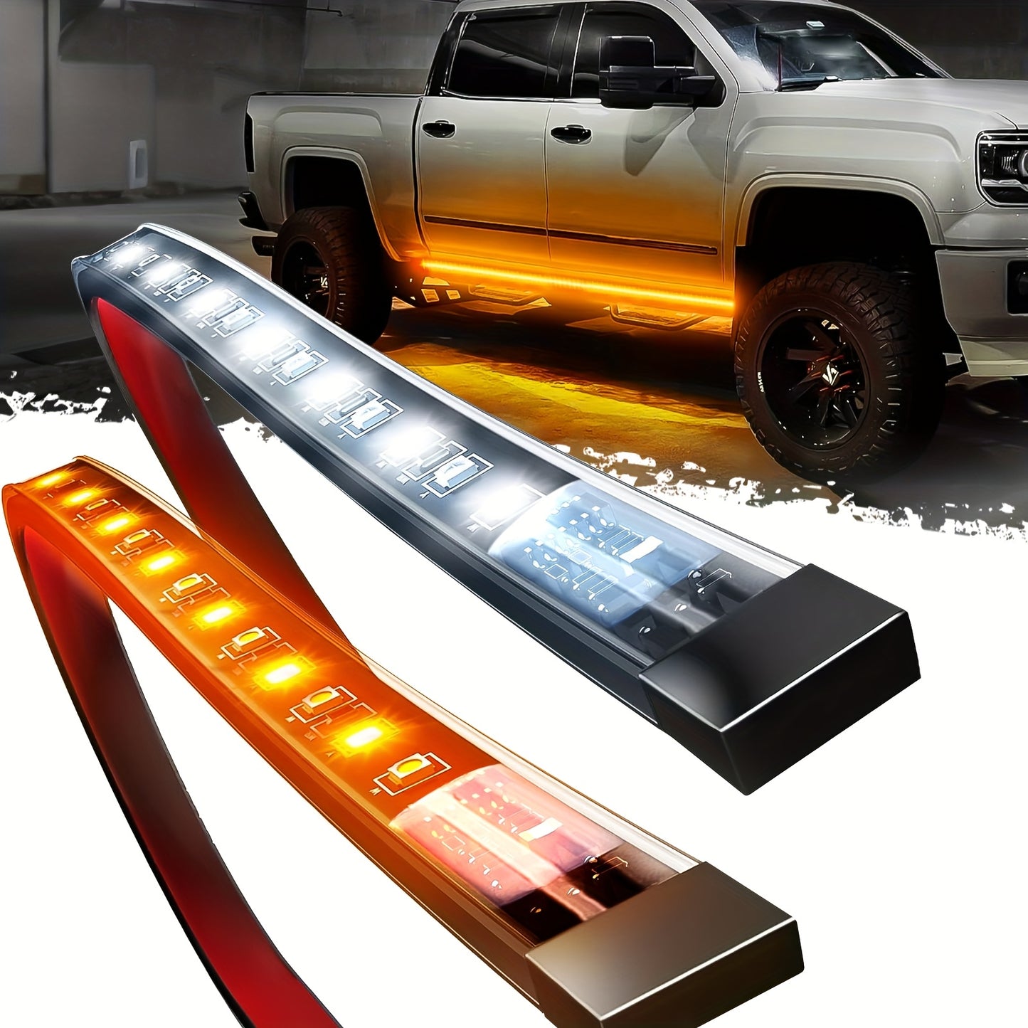 2pcs 70 Inch LED Pickup Truck Pedal Light, LED Light Decorative Light Strips, Truck Lights Strip, High-Brightness Neon Light Parts for Off-Road Trucks, SUV, Perfect for Drivers Gift (Yellow And White), Without Battery