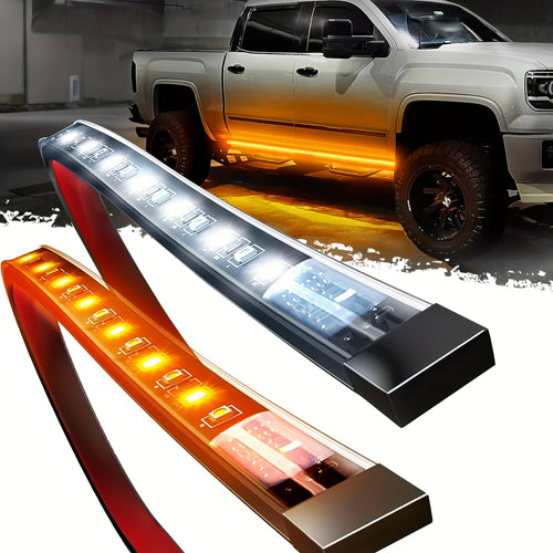 2pcs 70 Inch LED Pickup Truck Pedal Light, LED Light Decorative Light Strips, Truck Lights Strip, High-Brightness Neon Light Parts for Off-Road Trucks, SUV, Perfect for Drivers Gift (Yellow And White), Without Battery