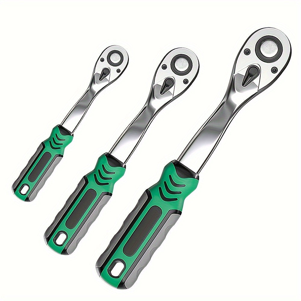 3-Piece Extendable Ratchet Set, 1/4 3/8 1/2 Inch Extendable Socket Wrench, Ratchet Wrenches Set 72-Tooth Quick-Release, Soft Grip Handle, Release Reversible Gear Torque Spanner Mechanical Tools