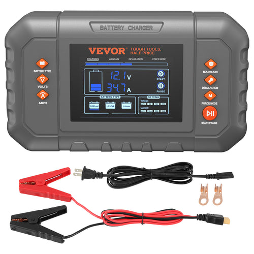 VEVOR Smart Battery Charger, 35-Amp, Lithium LiFePO4 Lead-Acid (AGM/Gel/SLA) Car Battery Charger with LCD Display, Trickle Charger Maintainer Desulfator for Boat Motorcycle Lawn Mower Deep Cycle