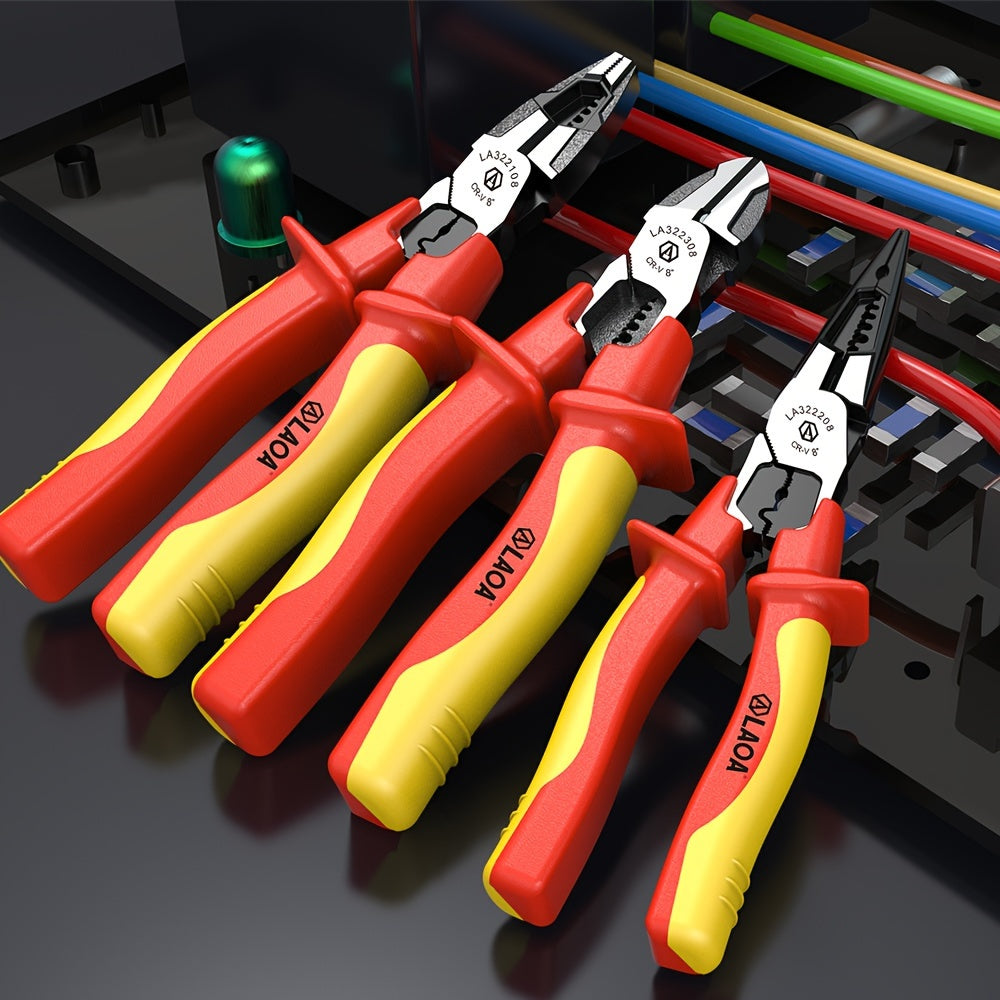 LAOA Insulated Needle-Nose Pliers/Wire Cutters/Diagonal Pliers, Multifunctional Electrician'S Manual Tool That Combines Cutting, Gripping, Twisting Screws, And Crimping Terminals All in One.