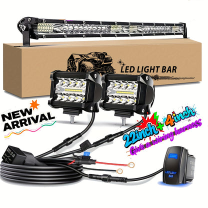 Various Combinations of 4"-21" [Long Strip Lights And Short LED Work Lights] for You to Choose from - Offroad for Jeep Truck Car, Without Battery