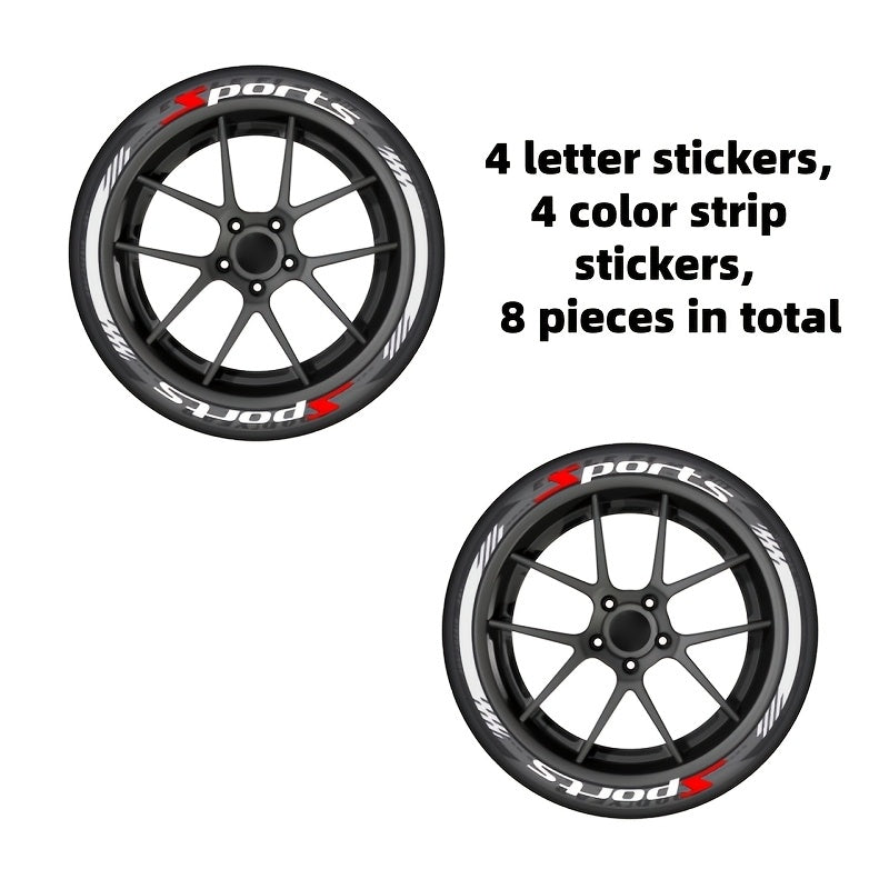 Pack of 8, Sport 1pc Quick Paste, Stickers, for Car/ Motorcycle Tire Stickers, PVC Material, Car Racing Performance Tire Letter Stickers, Car Modification Decoration, Cool Fashion Decals