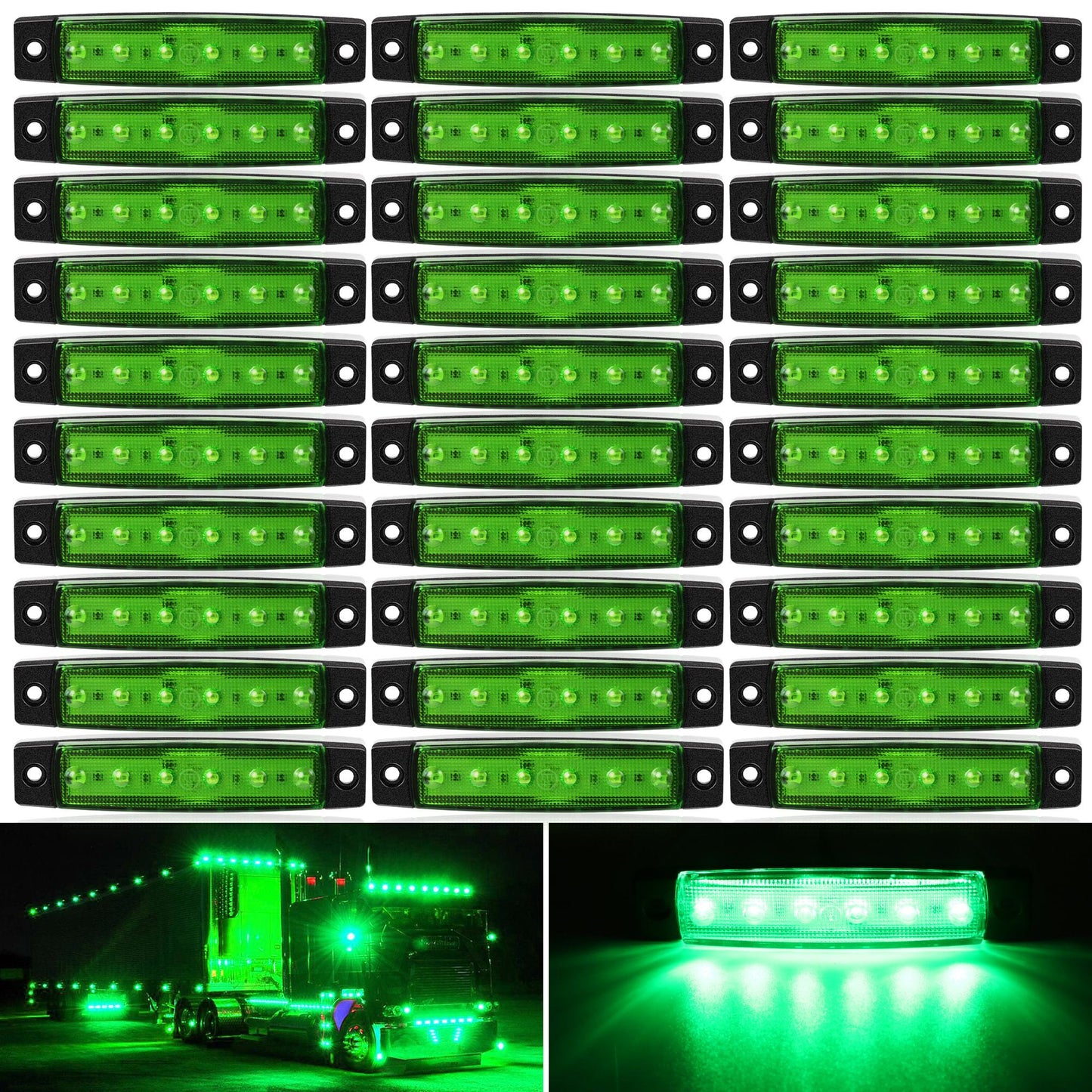 30pcs 3. 8" 6 LED Front Rear Side Marker Indicator Lights LED Lamp Indicator For Car Truck Trailer Lorry Bus -White, Red, Amber, Blue, Green, Purple, Without Battery