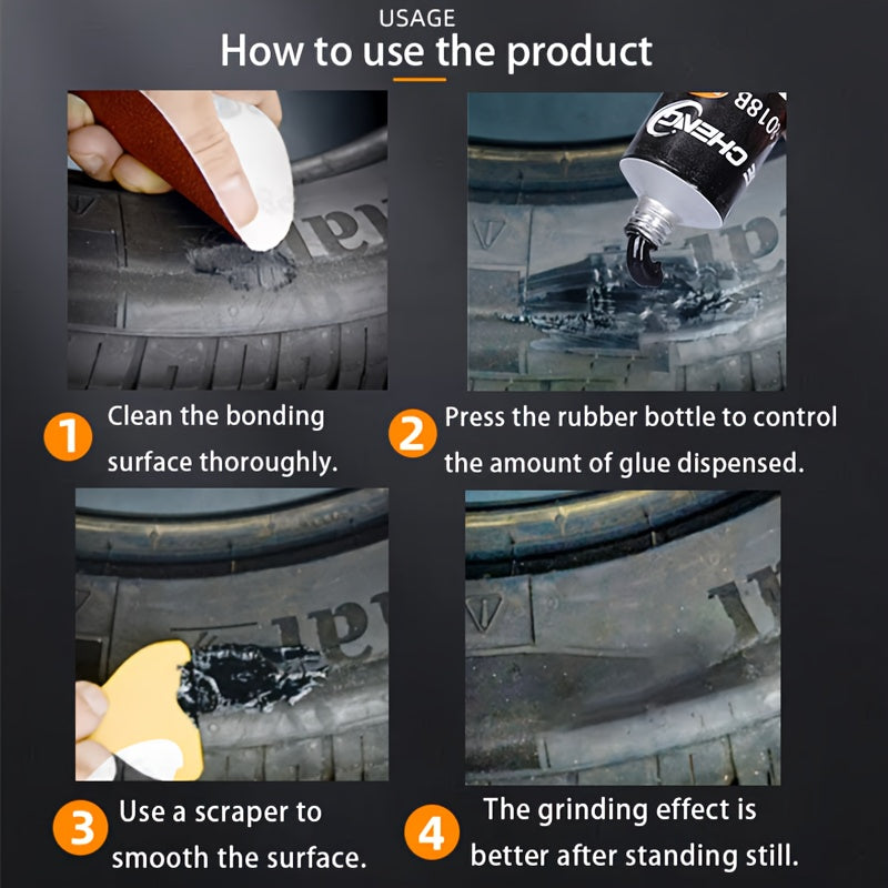 Heavy-Duty Tire Repair Adhesive with Scraper & Pointed Tip Kit - Quick-Curing Strong Bond, Waterproof Gel Formula for Cars, Bikes, Motorcycles, ATV, Truck Tires - Long-Lasting Fix for Punctures, Crack, Sidewall & Tread Damage - Rubber-Compatible
