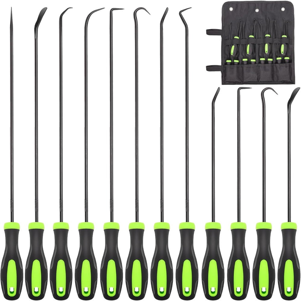 [Auto Hook & Pick Set] 12pcs Automotive Hook and Pick Tool Set, Long & Mini Precision Puller Remover Tool Kit for Auto O-Ring, Seal & Gasket Removal, Mechanic Professional Tools, Car Repair Essentials