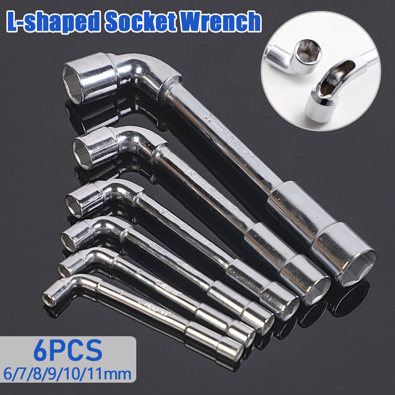Set of 6 Hardware Tools Including a Mirror Perforated Wrench, L-Shaped Elbow Socket Wrench, And a Double-Headed Elbow Perforated Hexagon Socket Pipe Wrench