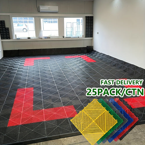 25 Garage Floor Mats Multi-Purpose Auto Detailing Plastic Spliced Mesh Floor Tiles Car Wash Floor Mats Are a Must for Every Garage!