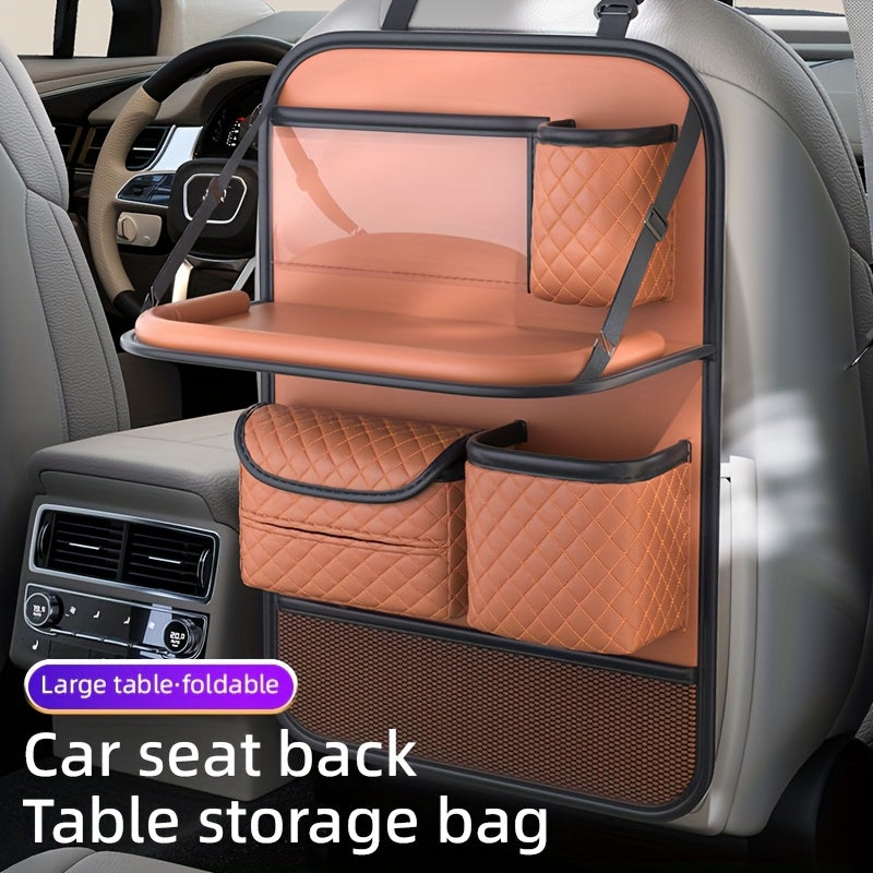 2025 New Spacious Faux Leather Car Seat Back Storage Bag | Foldable Organizer Featuring Tablet Holder, Cup Holder & Mesh Pocket, Versatile Car Seat Back Organizer for Rear Seats, Perfect Gift