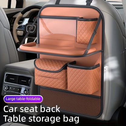 2025 New Spacious Faux Leather Car Seat Back Storage Bag | Foldable Organizer Featuring Tablet Holder, Cup Holder & Mesh Pocket, Versatile Car Seat Back Organizer for Rear Seats, Perfect Gift