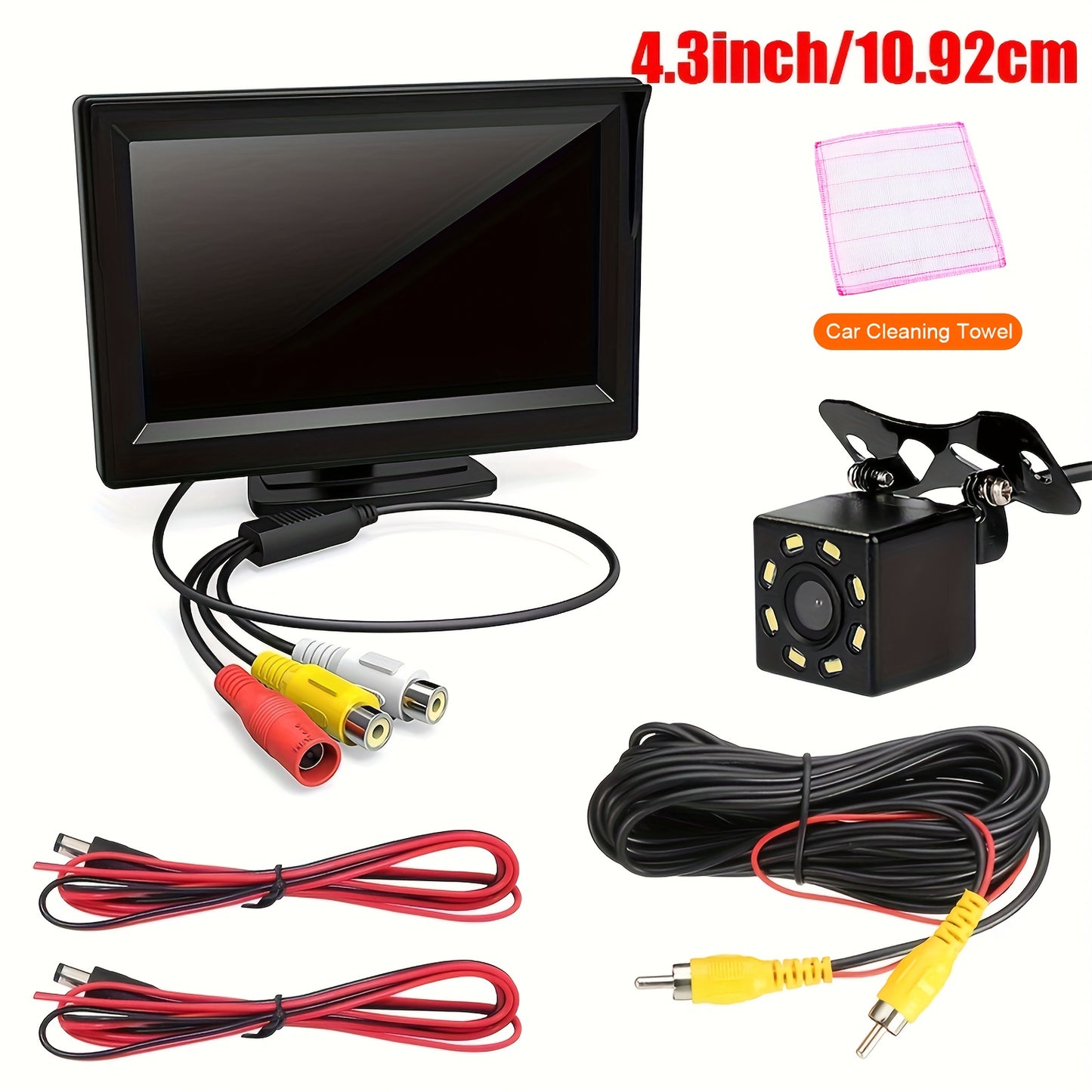 8 LED HD Reversing Camera Kit with 4.3 Inch Monitor | Backup Camera Car Rearview Mirror HD Parking System Night Vision, Wide Angle Lens, USB Charging, Video Resolution, No Battery - Perfect for Cars, Pickups, SUVs