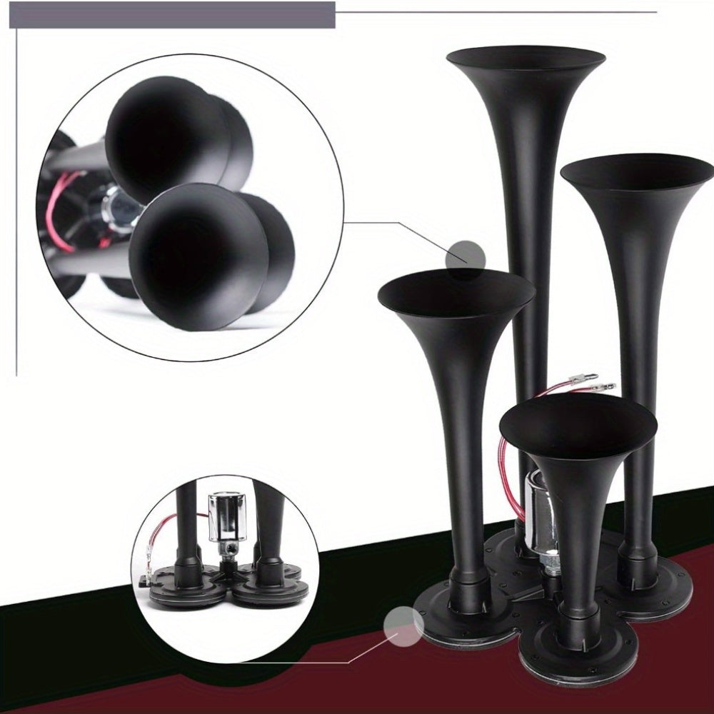For Ford Chevy for RAM, 135DB 4 Trumpet Train Air Horn Kit, Loud 12V/ 24V for Truck Pickup