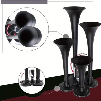 For Ford Chevy for RAM, 135DB 4 Trumpet Train Air Horn Kit, Loud 12V/ 24V for Truck Pickup