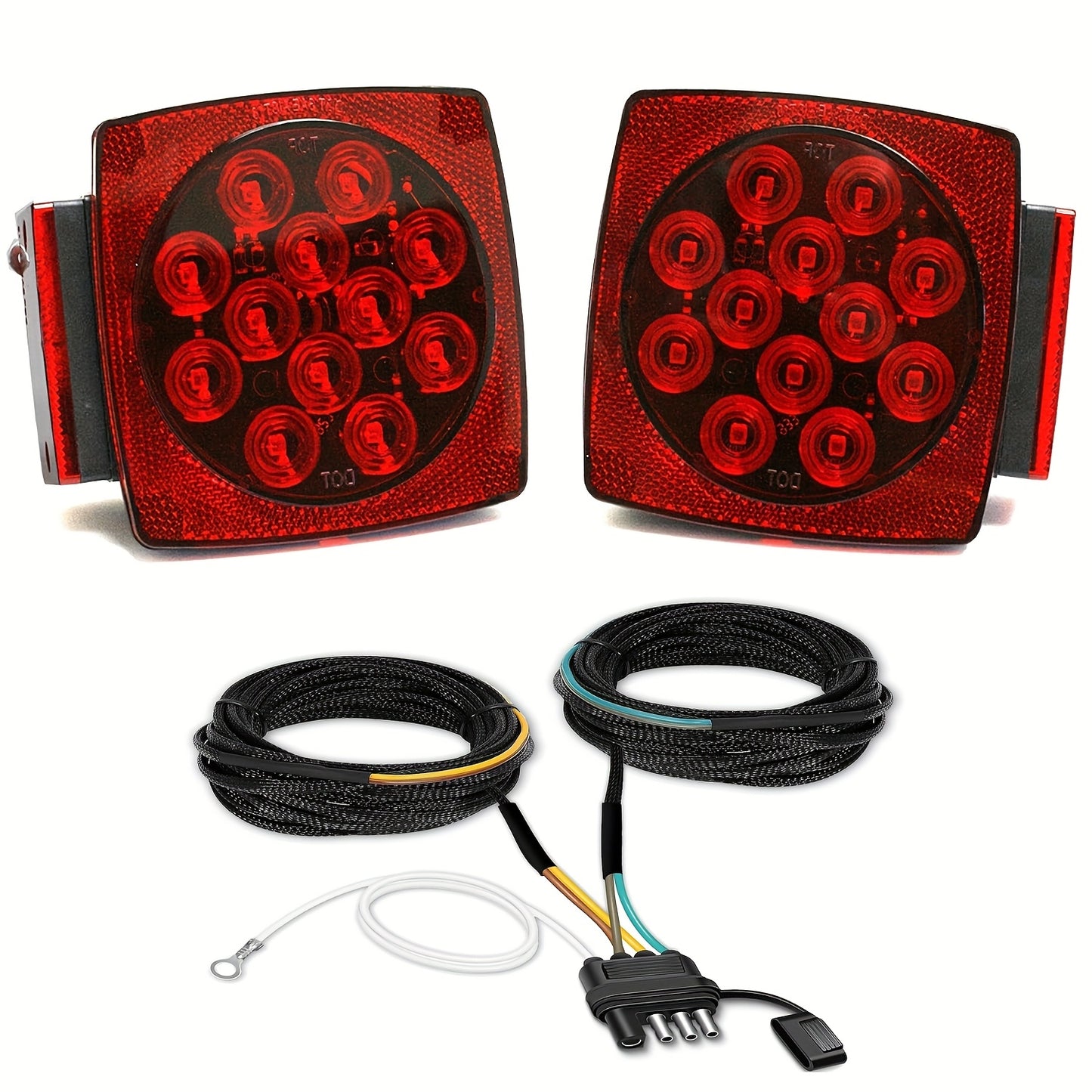 12V LED Trailer Lights, Red White 2 Square Trailer Lights & 6 Connectors Stop Tail Turn Signal Tail Lights, Utility Trailer Lights For Under 80 Inch Boat Trailer Truck Marine Camper RV